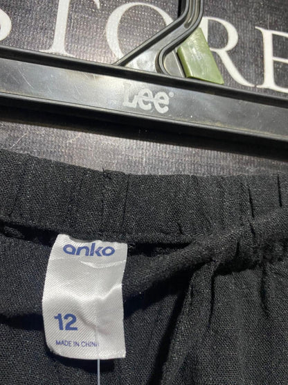ANKO |M| WAIST 28| B41| BLACK DRAWSTRING WIDE-LEG LINEN-BLEND CARGO PANTS