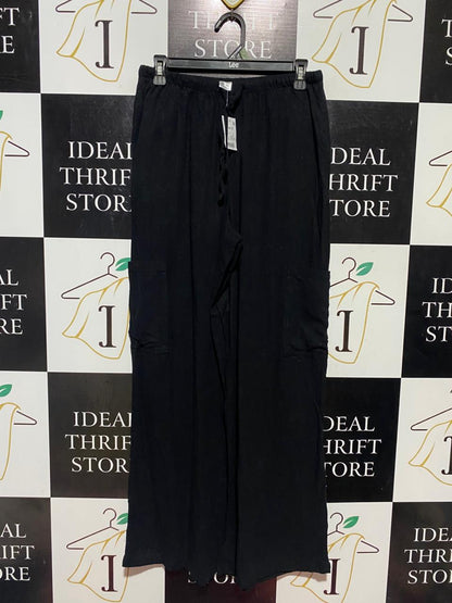 ANKO |M| WAIST 28| B41| BLACK DRAWSTRING WIDE-LEG LINEN-BLEND CARGO PANTS