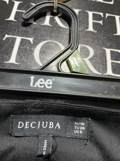 DEJUBA |L| WAIST 30| B41| JET BLACK SATIN WIDE-LEG TAILORED TROUSERS