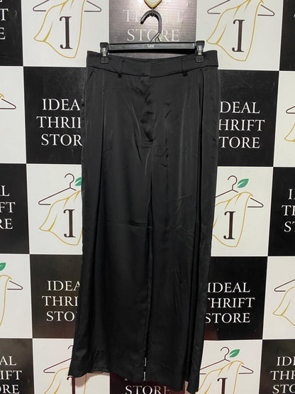 DEJUBA |L| WAIST 30| B41| JET BLACK SATIN WIDE-LEG TAILORED TROUSERS