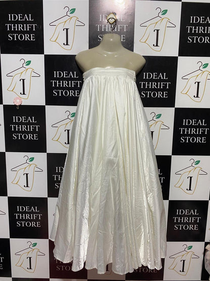 SELIELESLIE |M| BUST 17| B41| CREAM SATIN STRAPLESS PLEATED MAXI DRESS