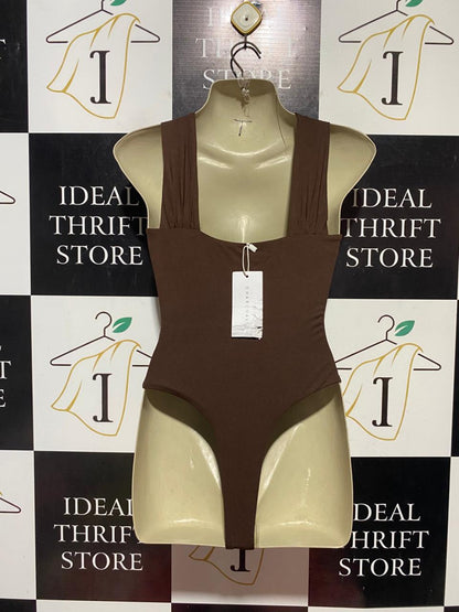 CHARCOAL |XS| BUST 16| B41| CHOCOLATE BROWN CROSSOVER HALTER NECK BODYSUIT
