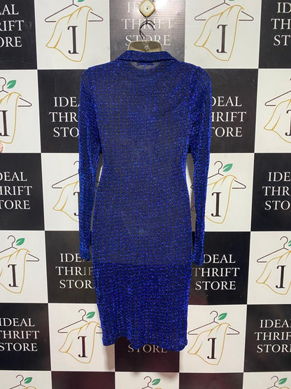 VALLEY GIRL |M| BUST 17| B41| ROYAL BLUE SHIMMER RUCHED BUTTON-DOWN MINI DRESS