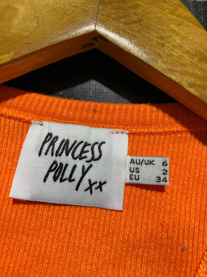 PRINCESS POLLY |XS| BUST 13| B41| ORANGE RIBBED CORSET-STYLE CROPPED TANK TOP