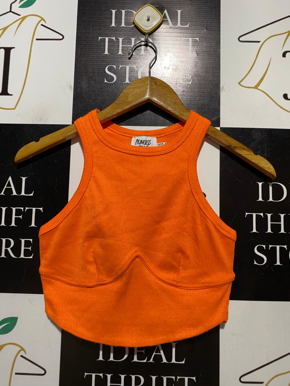 PRINCESS POLLY |XS| BUST 13| B41| ORANGE RIBBED CORSET-STYLE CROPPED TANK TOP
