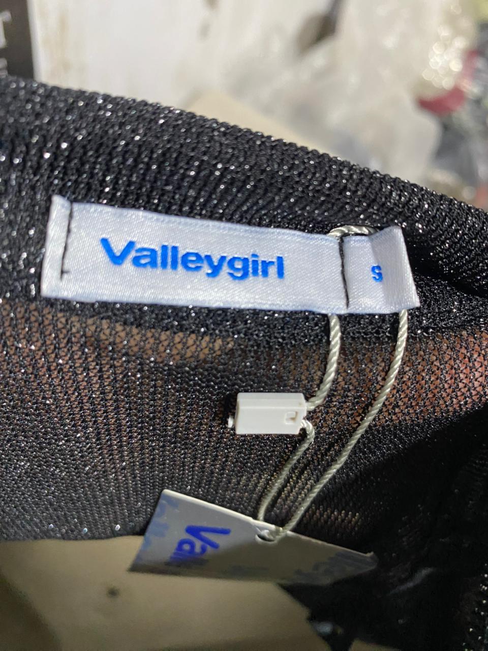 VALLEY GIRL |M| BUST 19| B41| BLACK SHIMMER SHEER TIE-FRONT LONG SLEEVE CROP TOP