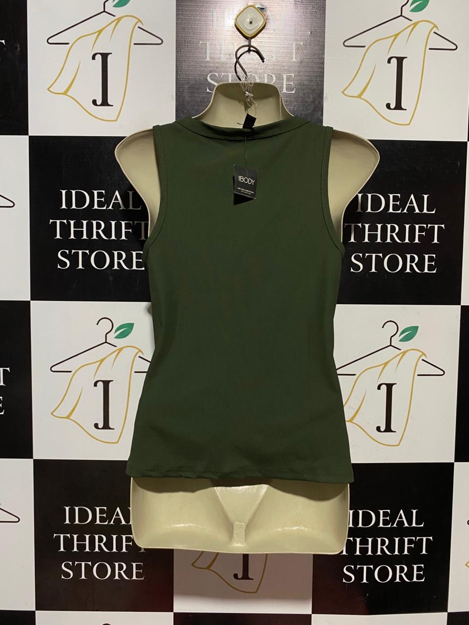 COTTON ON |S| BUST 16| B41| KHAKI OLIVE GREEN RIBBED SQUARE NECK TANK TOP