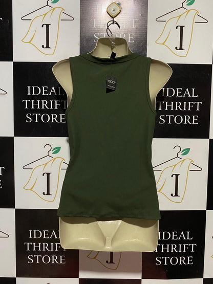 COTTON ON |S| BUST 16| B41| KHAKI OLIVE GREEN RIBBED SQUARE NECK TANK TOP
