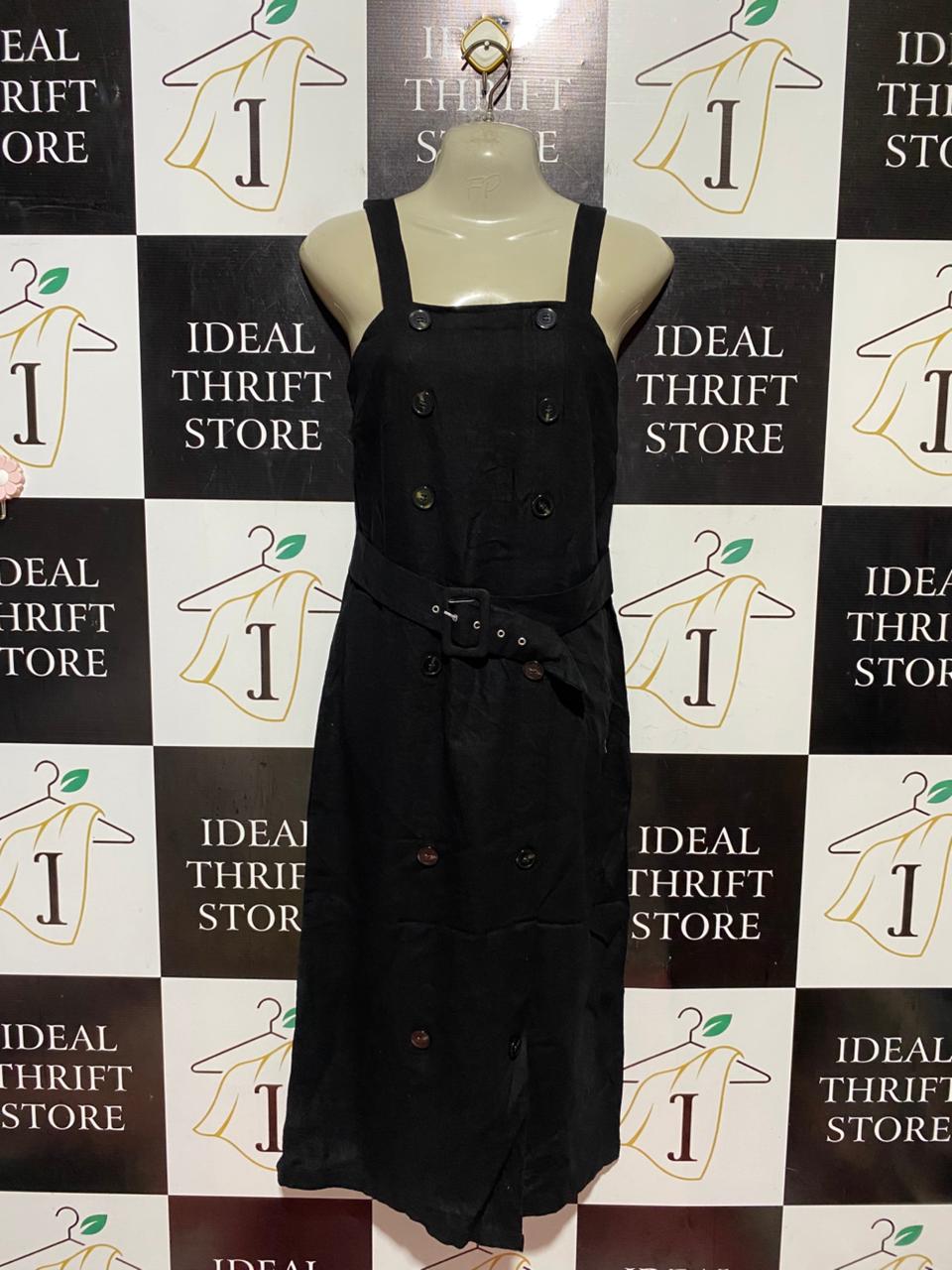 ED IT ED |M| BUST 18| B41| BLACK DOUBLE-BREASTED BELTED MIDI PINAFORE DRESS