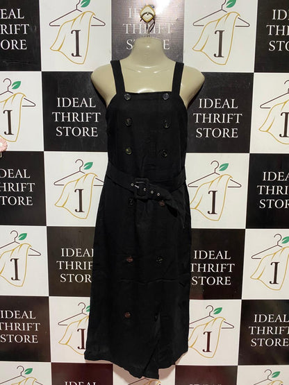 ED IT ED |M| BUST 18| B41| BLACK DOUBLE-BREASTED BELTED MIDI PINAFORE DRESS