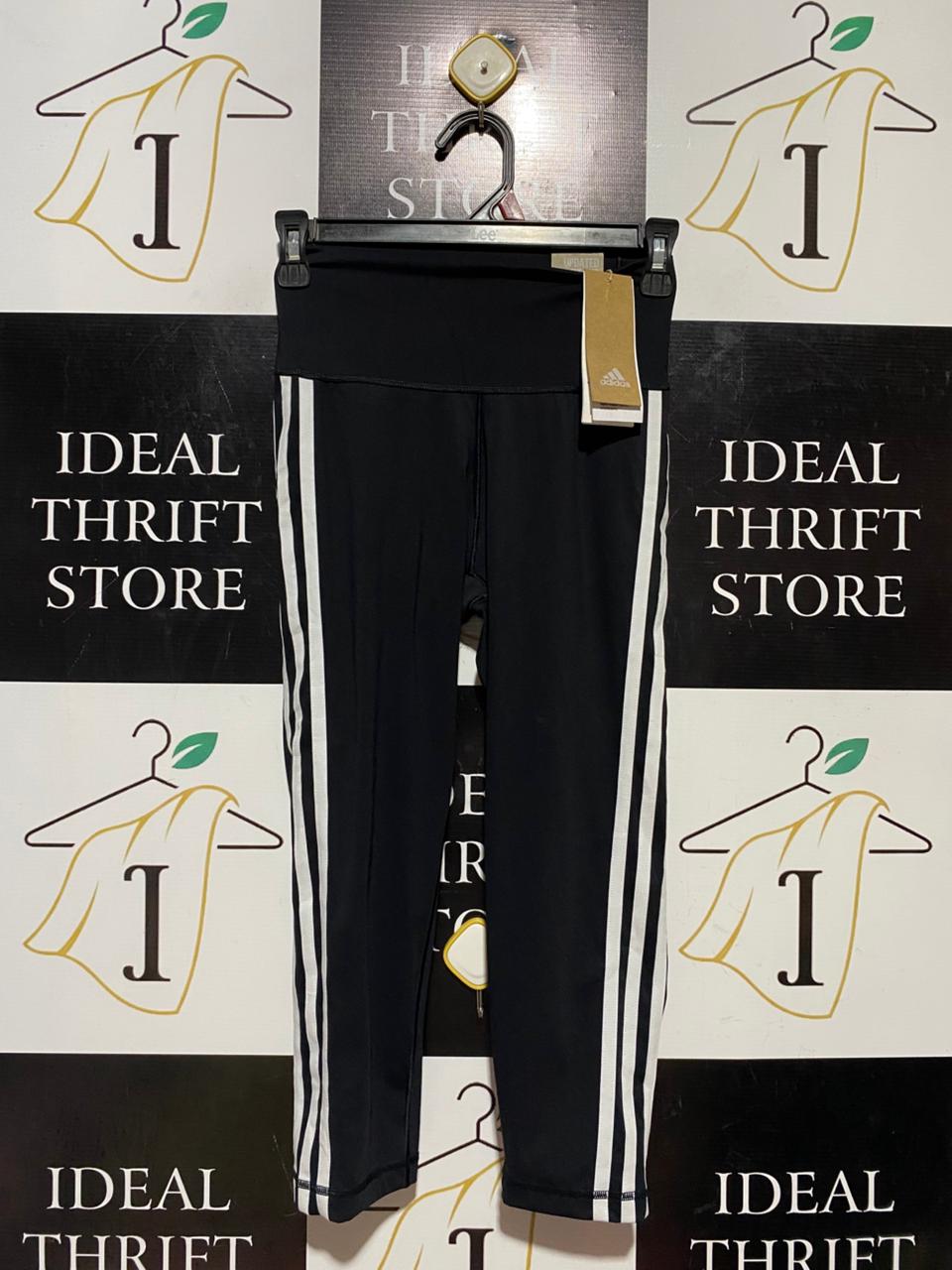 ADIDAS |S| WAIST 23| B41| BLACK HIGH-WAISTED THREE-STRIPE CROPPED LEGGINGS