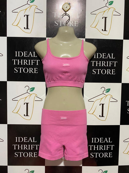 BO TEE |XS| B41| PINK RIBBED ACTIVEWEAR CROP TANK AND SHORTS TWO-PIECE SET