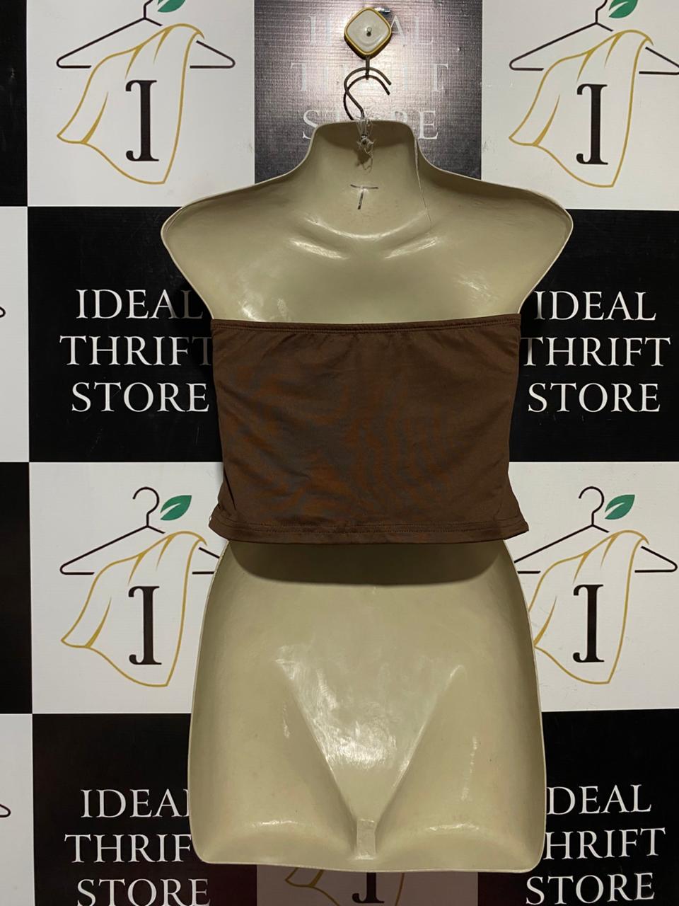 SHEIN |M| BUST 15| B41| SOLID BROWN STRAPLESS TUBE CROP TOP