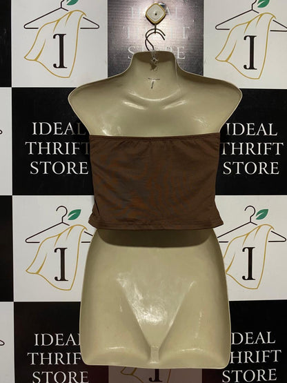 SHEIN |M| BUST 15| B41| SOLID BROWN STRAPLESS TUBE CROP TOP
