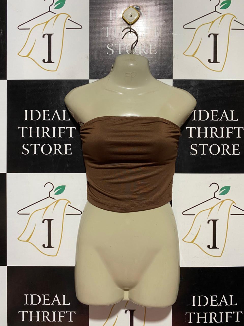 SHEIN |M| BUST 15| B41| SOLID BROWN STRAPLESS TUBE CROP TOP