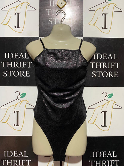 H&M DIVIDED |S| BUST 16| B41| GLITTERY BLACK COWL NECK CAMI BODYSUIT