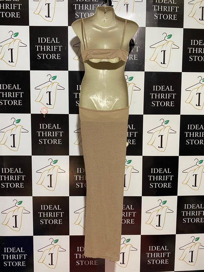 |M| BUST 16| B41| BEIGE CUT-OUT KNOT FRONT MAXI DRESS
