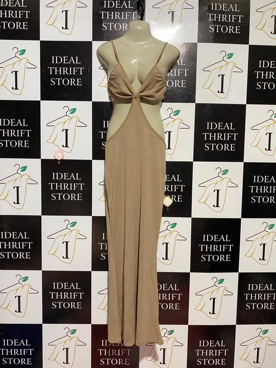 |M| BUST 16| B41| BEIGE CUT-OUT KNOT FRONT MAXI DRESS