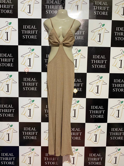 |M| BUST 16| B41| BEIGE CUT-OUT KNOT FRONT MAXI DRESS