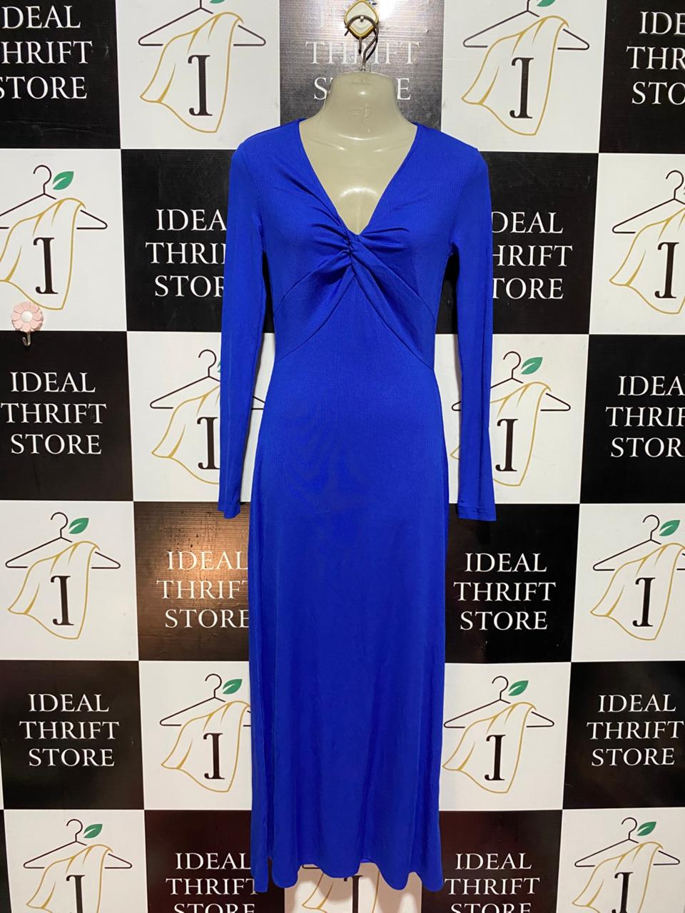 SHEIN |XS| BUST 15| B41| ROYAL BLUE KNOT FRONT LONG SLEEVE MAXI DRESS