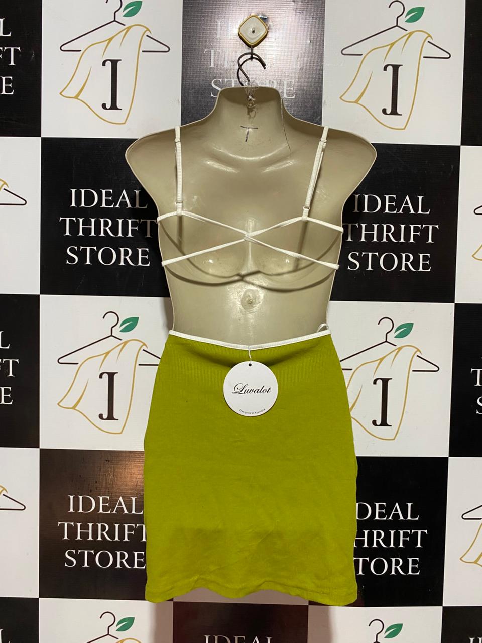 LUVALOT |S| BUST 15| B41| LIME GREEN CRISS-CROSS WAIST CUT-OUT BODYCON MINI DRESS