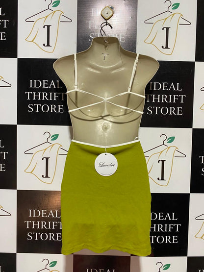 LUVALOT |S| BUST 15| B41| LIME GREEN CRISS-CROSS WAIST CUT-OUT BODYCON MINI DRESS