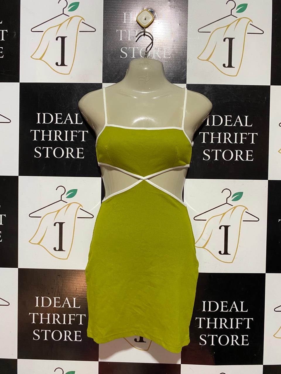 LUVALOT |S| BUST 15| B41| LIME GREEN CRISS-CROSS WAIST CUT-OUT BODYCON MINI DRESS