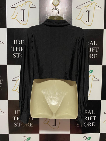 SHEIN |M| BUST 20| B41| SOLID BLACK CROPPED ASYMMETRICAL BUTTON-DOWN LONG SLEEVE SHIRT