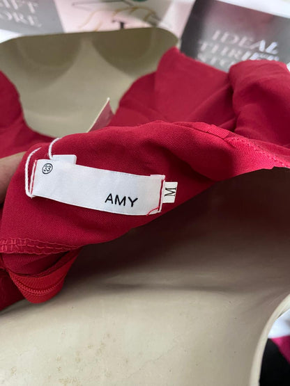 AMY |M| BUST 16| B41| SOLID DEEP RED MILKMAID PUFF SLEEVE CROPPED BLOUSE
