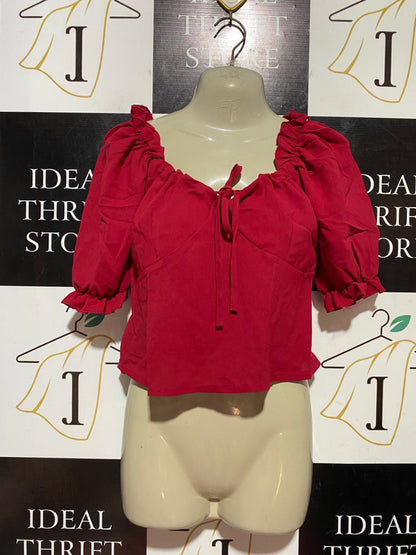 AMY |M| BUST 16| B41| SOLID DEEP RED MILKMAID PUFF SLEEVE CROPPED BLOUSE