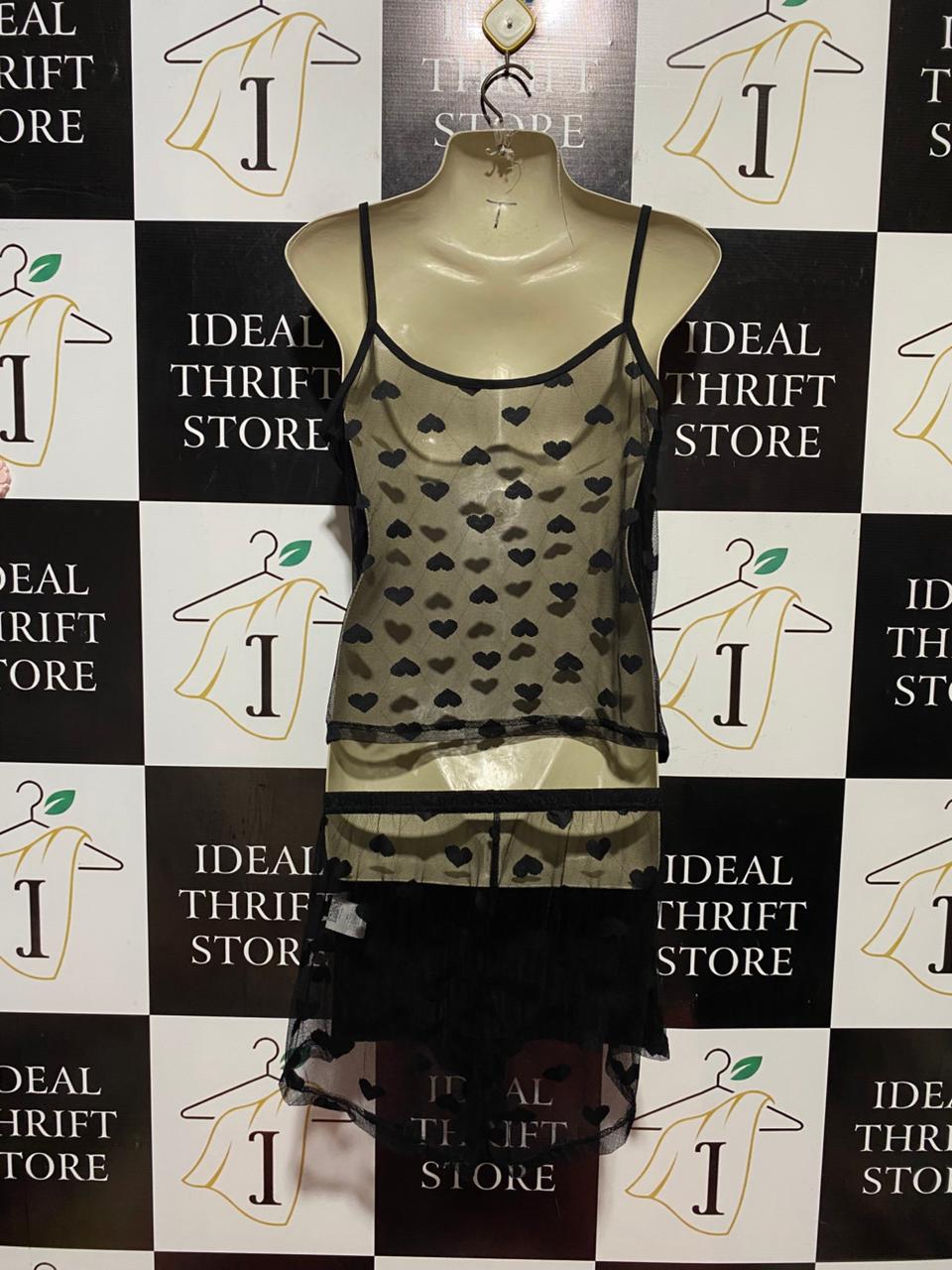|L| B41| BLACK RIBBED CAMI AND SHORTS TWO-PIECE CO-ORD SET
