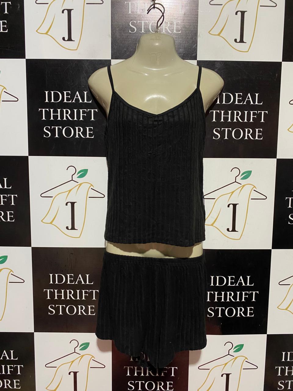 |L| B41| BLACK RIBBED CAMI AND SHORTS TWO-PIECE CO-ORD SET