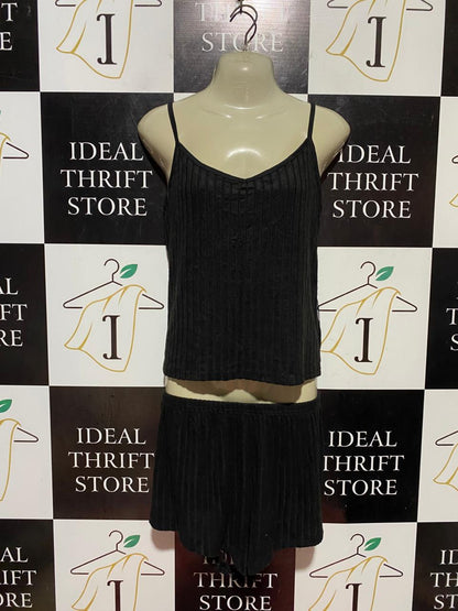 |L| B41| BLACK RIBBED CAMI AND SHORTS TWO-PIECE CO-ORD SET