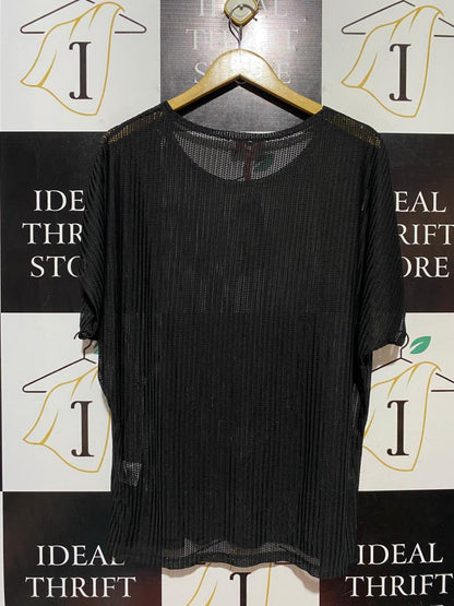 MILLERA WOMAN |M| BUST FREE| B41| CHIC BLACK SHEER RIBBED KNIT TOP