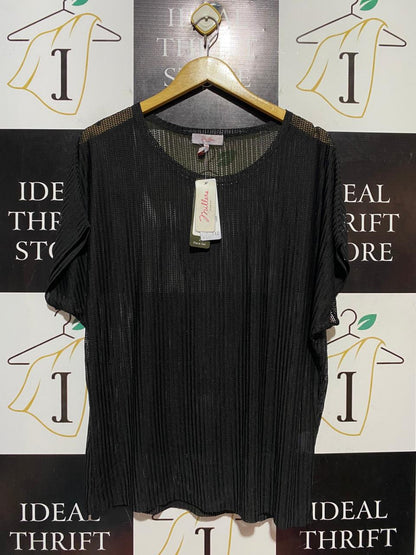 MILLERA WOMAN |M| BUST FREE| B41| CHIC BLACK SHEER RIBBED KNIT TOP