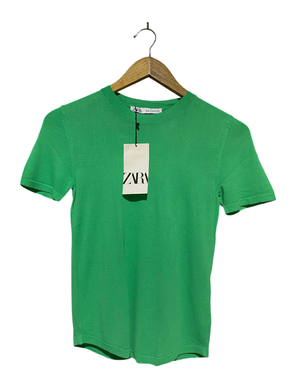 ZARA |S| BUST 14| B41| VIBRANT KELLY GREEN SHORT SLEEVE FINE KNIT CREWNECK TOP