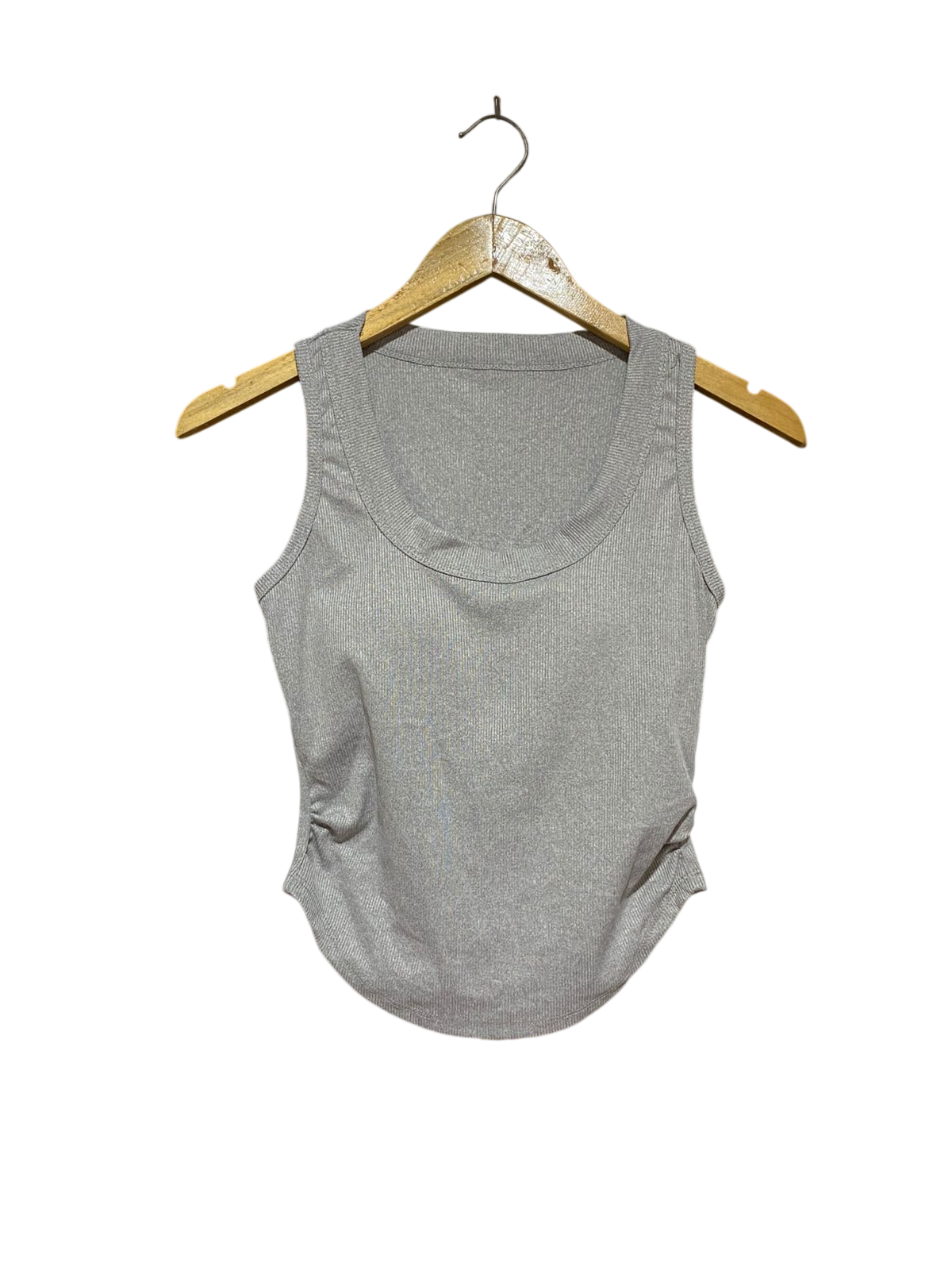 SHEIN |M| BUST 14 | B41| HEATHER GRAY RIBBED SLEEVELESS SCOOP NECK RUFFLED SIDE TANK TOP BLOUSE