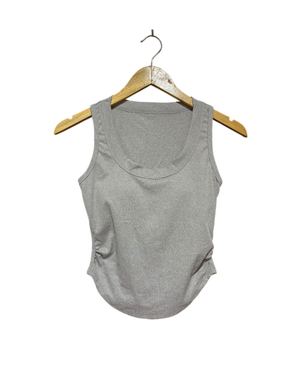SHEIN |M| BUST 14 | B41| HEATHER GRAY RIBBED SLEEVELESS SCOOP NECK RUFFLED SIDE TANK TOP BLOUSE