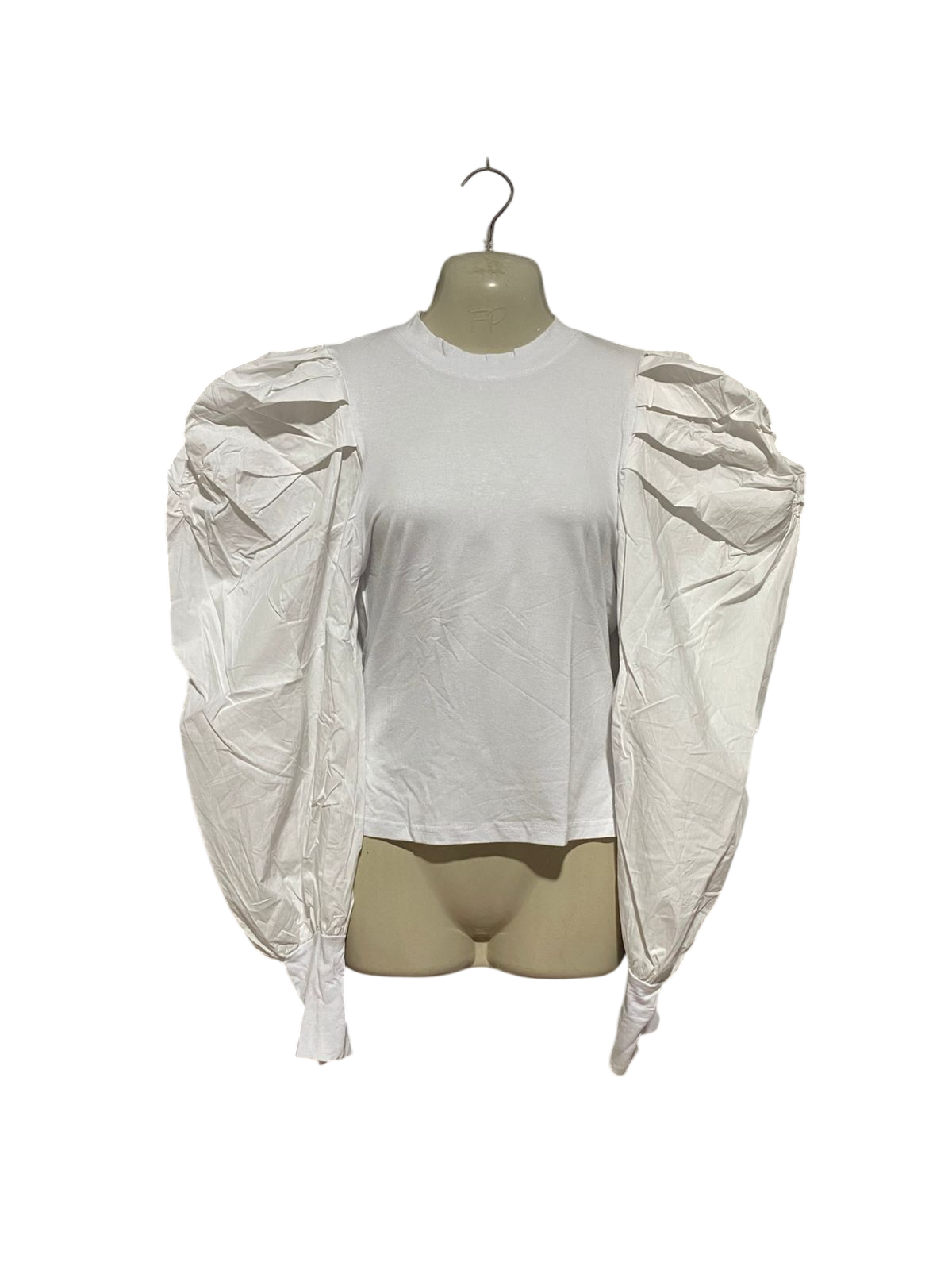 NEW FEELING |M| BUST 18| B42| WHITE LONG PUFF SLEEVE CREWNECK STATEMENT T-SHIRT BLOUSE TOP