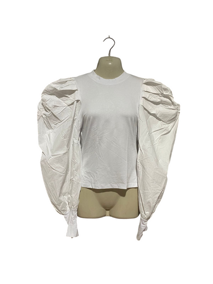 NEW FEELING |M| BUST 18| B42| WHITE LONG PUFF SLEEVE CREWNECK STATEMENT T-SHIRT BLOUSE TOP
