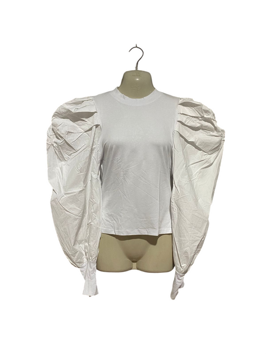NEW FEELING |M| BUST 18| B42| WHITE LONG PUFF SLEEVE CREWNECK STATEMENT T-SHIRT BLOUSE TOP