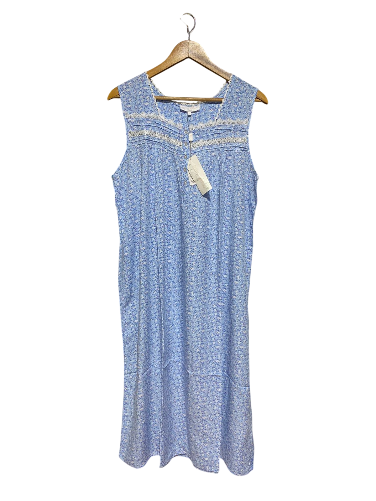 RUBY BLOOM |L| BUST 20| B42| BLUE FLORAL SLEEVELESS LACE TRIM NIGHTGOWN MUUMUU LOUNGE DRESS