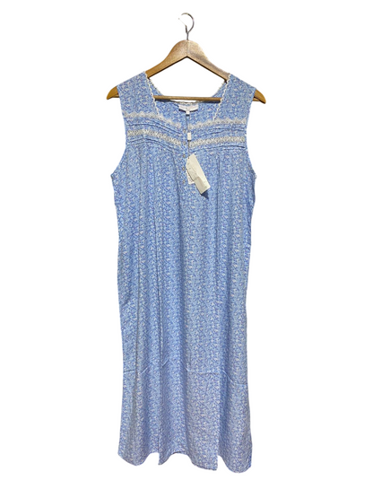 RUBY BLOOM |L| BUST 20| B42| BLUE FLORAL SLEEVELESS LACE TRIM NIGHTGOWN MUUMUU LOUNGE DRESS