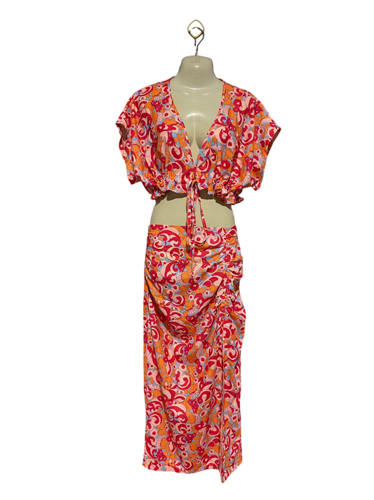 |S| B42| CROP TOP & RUCHED MAXI SKIRT TWO-PIECE RESORT SET