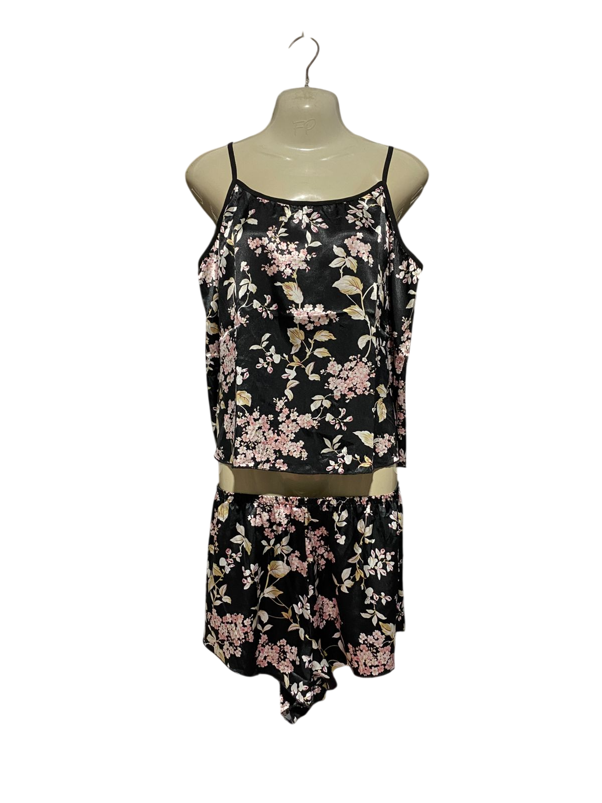 |XL| B42| ELEGANT BLACK FLORAL SATIN SLEEPWEAR SET