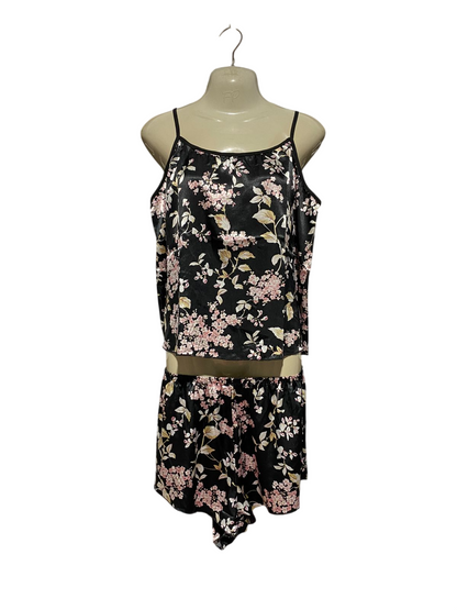 |XL| B42| ELEGANT BLACK FLORAL SATIN SLEEPWEAR SET