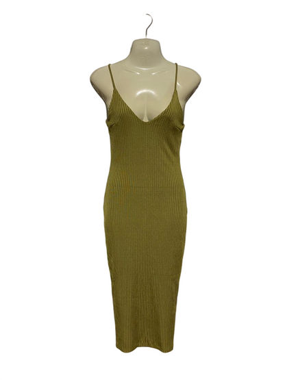 KOOKAI |M| BUST 16| B42| OLIVE GREEN RIBBED KNIT SPAGHETTI STRAP V-NECK MIDI DRESS