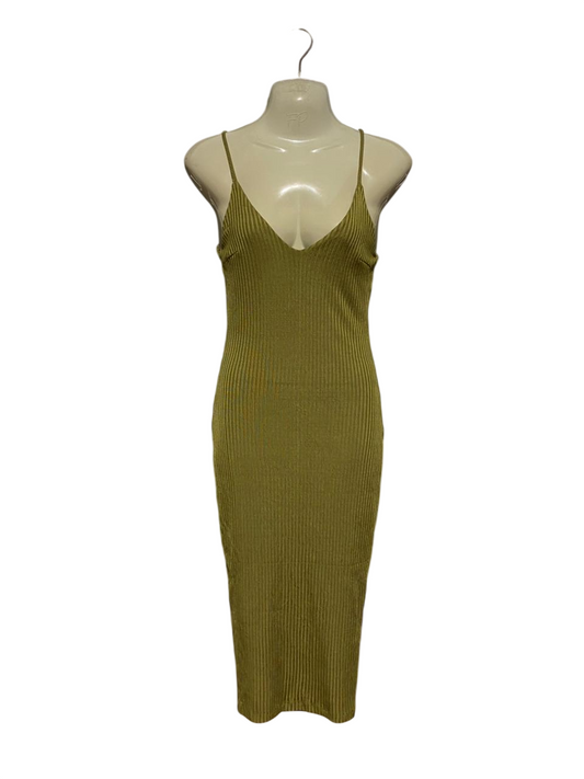 KOOKAI |M| BUST 16| B42| OLIVE GREEN RIBBED KNIT SPAGHETTI STRAP V-NECK MIDI DRESS