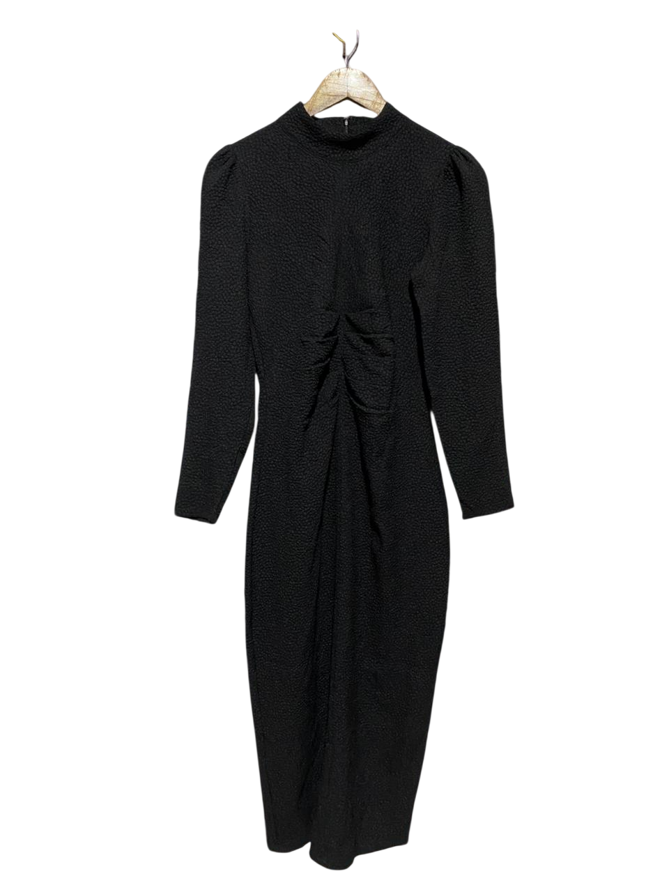 SEED |M| BUST 16| B42| BLACK MOCK NECK RUCHED LONG SLEEVE BODYCON MIDI DRESS