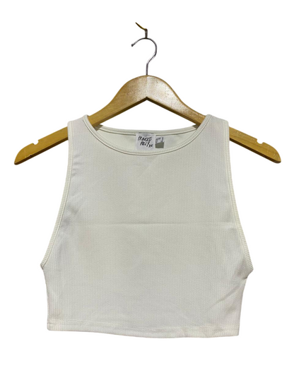 PRINCESS POLLY |S| BUST 13| B42| WHITE RIBBED SLEEVELESS CROP TANK TOP
